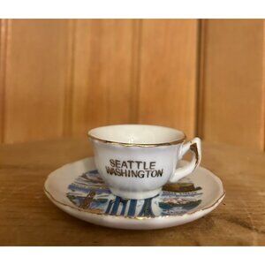 Vtg Seattle Worlds Fair Miniature Porcelain Souvenir Cup & Saucer Space Needle